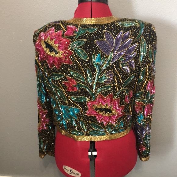 NWT Vintage Night Vogue Evening Jacket S 100 Silk Pearl Beads Sequins sparkling - Picture 6 of 16